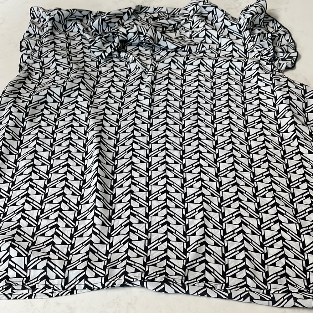 Have Black and White Ruffled Cap Sleeve Blouse
